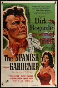 7r810 SPANISH GARDENER 1sh 1957 artwork of jai-alai player Dirk Bogarde & sexy Maureen Swanson!