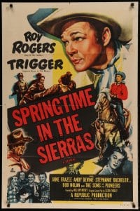 7r815 SPRINGTIME IN THE SIERRAS 1sh R1952 artwork of Roy Rogers & Trigger + pretty Jane Frazee!