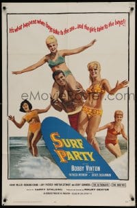 7r846 SURF PARTY 1sh 1964 when Beach Boys meet Surf Sweeties, it's a real swingin' splash of fun!
