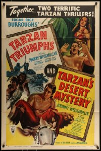 7r867 TARZAN TRIUMPHS/TARZAN'S DESERT MYSTERY 1sh 1949 two terrific Tarzan thrillers together!