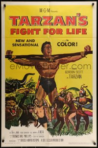 7r868 TARZAN'S FIGHT FOR LIFE 1sh 1958 close up art of Gordon Scott bound with arms outstretched!