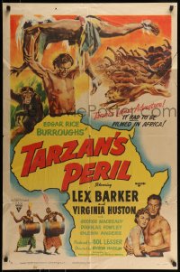 7r870 TARZAN'S PERIL style A 1sh 1951 Lex Barker in the title role, it had to be filmed in Africa!