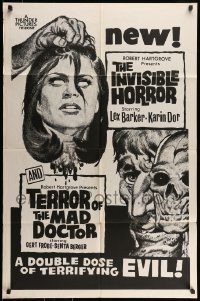7r881 TESTAMENT OF DR. MABUSE/INVISIBLE DR MABUSE 1sh 1966 German horror sci-fi double-bill!