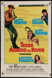 7r882 TEXAS ACROSS THE RIVER 1sh 1966 cowboy Dean Martin, Alain Delon & Indian Joey Bishop!