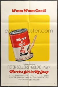 7r888 THERE'S A GIRL IN MY SOUP 1sh 1971 Peter Sellers, Goldie Hawn, great Campbell's can art!