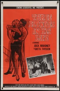 7r898 THREE BLONDES IN HIS LIFE 1sh 1960 cool art of Jock Mahoney & sexy Greta Thyssen!