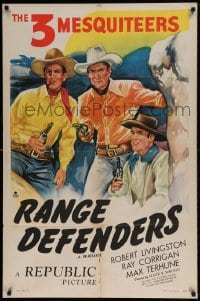 7r899 THREE MESQUITEERS 1sh 1947 Bob Livingston, Ray Corrigan & Max Terhune, Range Defenders!