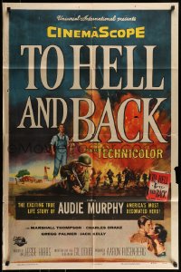 7r909 TO HELL & BACK 1sh 1955 Audie Murphy's life story as soldier in World War II, Reynold Brown art