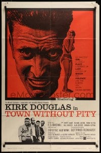 7r917 TOWN WITHOUT PITY 1sh 1961 intense artwork of Kirk Douglas, plus sexy Christine Kaufmann!