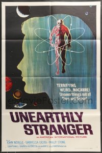 7r935 UNEARTHLY STRANGER 1sh 1964 cool art of weird macabre unseen thing out of time & space!