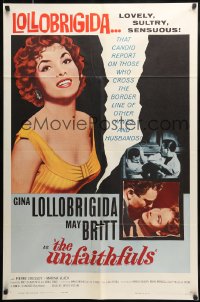 7r936 UNFAITHFULS 1sh 1960 close up of sexy red-haired Gina Lollobrigida, May Britt!