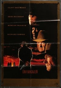 7r937 UNFORGIVEN DS 1sh 1992 gunslinger Clint Eastwood, Gene Hackman, Morgan Freeman, Harris!