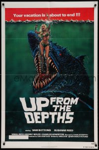 7r940 UP FROM THE DEPTHS 1sh 1979 wild horror artwork of giant killer fish by William Stout!