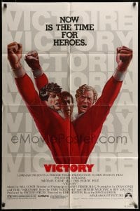 7r948 VICTORY 1sh 1981 Huston, cast art of soccer players Stallone, Caine & Pele by Jarvis!