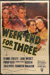 7r966 WEEK-END FOR THREE 1sh 1941 artwork of pretty Jane Wyatt, Dennis O'Keefe & top cast!