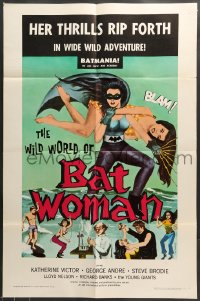 7r980 WILD WORLD OF BATWOMAN 1sh 1966 cool artwork of sexy female super hero by J. Syphers!