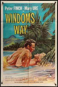 7r984 WINDOM'S WAY 1sh 1958 romantic artwork of Peter Finch & Mary Ure in the jungle!