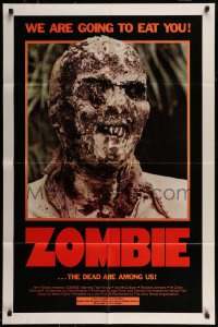 7r998 ZOMBIE 1sh 1980 Zombi 2, Lucio Fulci classic, gross c/u of undead, we are going to eat you!