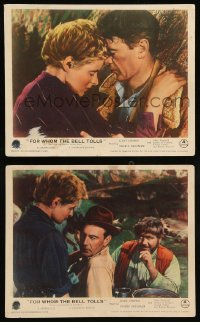 7s225 FOR WHOM THE BELL TOLLS 2 color English FOH LCs 1943 Gary Cooper & Ingrid Bergman, Hemingway!