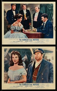 7s180 GAMBLER FROM NATCHEZ 4 color English FOH LCs 1954 Dale Robertson, Debra Paget, cool riverboat!