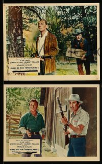 7s181 GUNS OF THE TIMBERLAND 4 color English FOH LCs 1960 Alan Ladd, Jeanne Crain, Frankie Avalon!