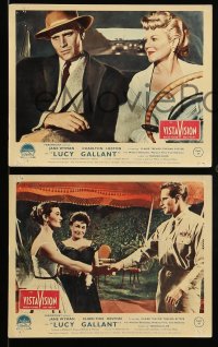 7s207 LUCY GALLANT 3 color English FOH LCs 1955 Jane Wyman, Charlton Heston, Claire Trevor