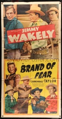 7t651 BRAND OF FEAR 3sh 1949 singing cowboy Jimmy Wakely, Dub 'Cannonball' Taylor!