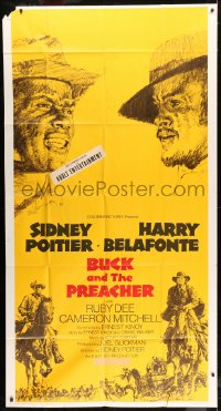 7t656 BUCK & THE PREACHER domestic 3sh 1972 cool different art of Sidney Poitier & Harry Belafonte!