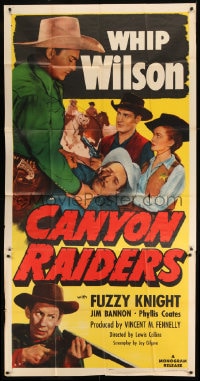 7t666 CANYON RAIDERS 3sh 1951 c/u of Whip Wilson beating up bad guy, plus pretty Phyllis Coates!