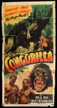 7t677 CONGORILLA 3sh R1946 Osa & Martin Johnson, art of giant apes fighting + natives, rare!