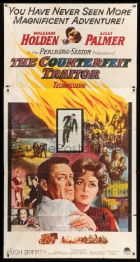 7t680 COUNTERFEIT TRAITOR 3sh 1962 art of William Holden & Lilli Palmer by Howard Terpning!