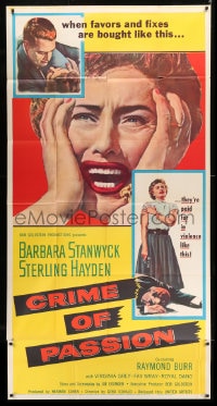 7t683 CRIME OF PASSION 3sh 1957 different image of horrified Barbara Stanwyck & Sterling Hayden!