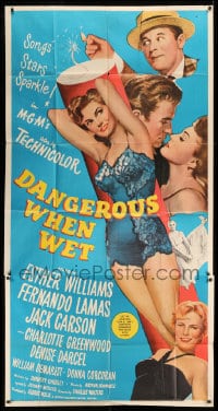 7t689 DANGEROUS WHEN WET 3sh 1953 full-length sexy swimmer Esther Williams over stick of dynamite!