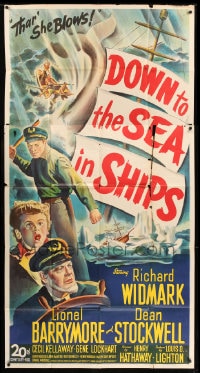 7t700 DOWN TO THE SEA IN SHIPS 3sh 1949 art of Richard Widmark, Lionel Barrymore & Dean Stockwell!