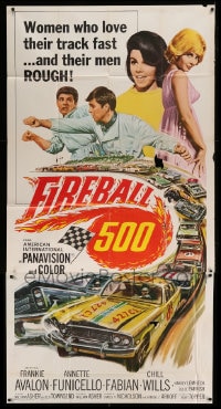 7t714 FIREBALL 500 3sh 1966 Frankie Avalon & sexy Annette Funicello, cool stock car racing art!