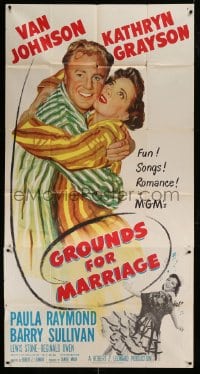 7t741 GROUNDS FOR MARRIAGE 3sh 1951 cool art of Van Johnson & pretty opera singer Kathryn Grayson!