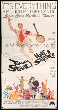 7t745 HALF A SIXPENCE 3sh 1968 McGinnis art of Tommy Steele with banjo, from H.G. Wells novel!