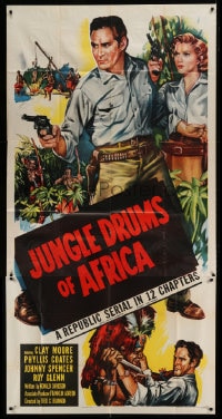 7t775 JUNGLE DRUMS OF AFRICA 3sh 1952 art of Clayton Moore w/gun & Phyllis Coates, Republic serial!