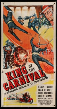 7t783 KING OF THE CARNIVAL 3sh 1955 Republic serial, great circus trapeze artwork!