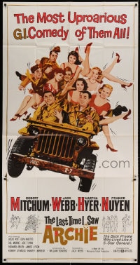 7t795 LAST TIME I SAW ARCHIE 3sh 1961 art of Robert Mitchum & Jack Webb in jeep full of sexy girls!
