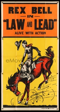 7t797 LAW & LEAD Woolever Press 3sh 1936 great western art of cowboy Rex Bell on bucking bronco!