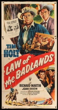 7t798 LAW OF THE BADLANDS style A 3sh 1950 cool art of cowboy Tim Holt with gun by reward poster!