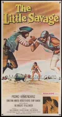 7t803 LITTLE SAVAGE 3sh 1959 Pedro Armendariz, art of pirates fighting over treasure on beach!