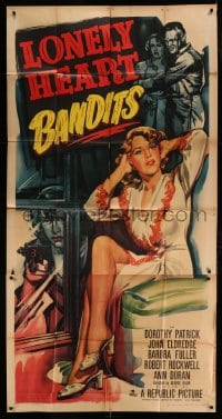 7t807 LONELY HEART BANDITS 3sh 1950 full-length art of sexy Dorothy Patrick showing her legs!