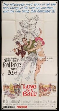 7t811 LOVE IS A BALL 3sh 1963 full-length art of Glenn Ford & Hope Lange in sexy bikini!