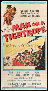 7t824 MAN ON A TIGHTROPE 3sh 1953 directed by Elia Kazan, circus performer Terry Moore!