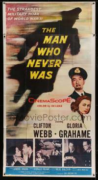 7t826 MAN WHO NEVER WAS 3sh 1956 Clifton Webb, Gloria Grahame, strangest military hoax of WWII!