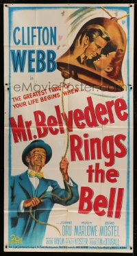 7t846 MR. BELVEDERE RINGS THE BELL 3sh 1951 artwork of Clifton Webb & lovers in bell!