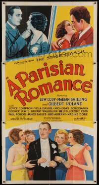 7t862 PARISIAN ROMANCE 3sh 1932 Lew Cody & Gilbert Roland in love triangle, great stone litho!
