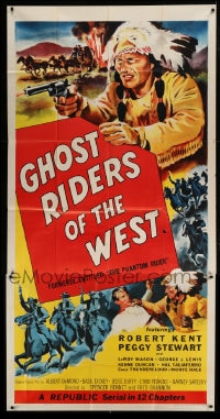 7t863 PHANTOM RIDER 3sh R1954 Republic serial, art of Native American, Ghost Riders of the West!